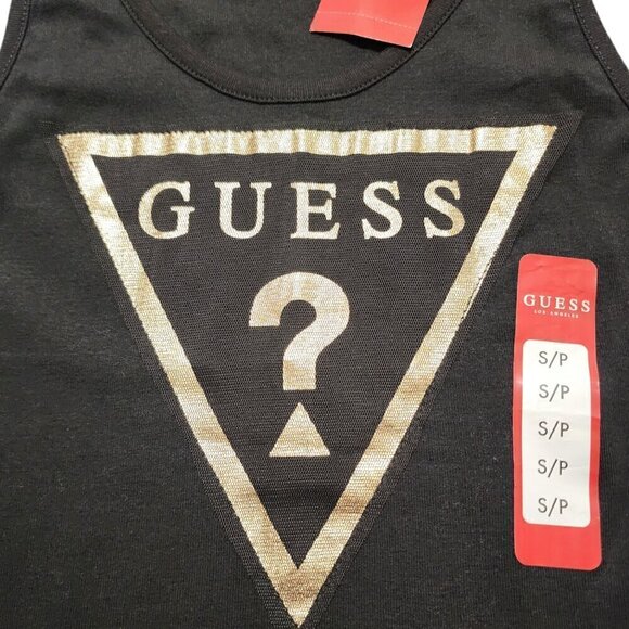 Guess Womens Tank Top Gold Triangle Logo Black Size S - Picture 6 of 9